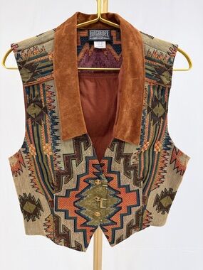 Roughrider Southwestern Tapestry Vest in Rust & Olive